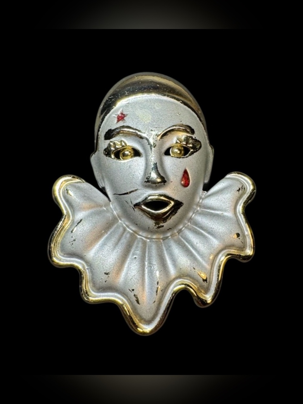 Venetian Mask Lady Vintage Brooch Pin Beauty Mark Masquerade Art Deco 2.25”